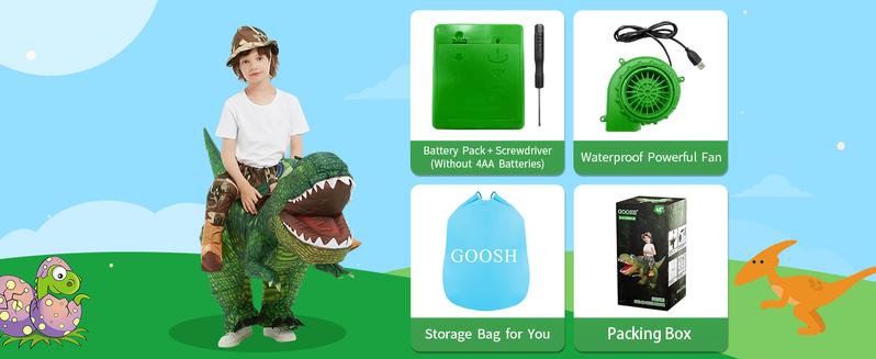GOOSH Inflatable Dinosaur Costume Halloween Blow up Costumes Riding Diplodocus Air Costume for Party