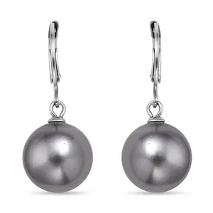 Shop LC Grey Shell Pearl Dangling Earrings in Stainless Steel