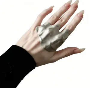 Trendy Abstract Silver Ring - Unique Textured Wavy Surface, Lightweight & Comfortable for All-Day Wear