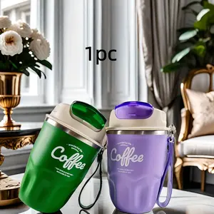Coffee Vacuum Flask, 1 Count Portable Coffee Cup with Lid & Handle, Stainless Steel Insulated Water Bottle for Home Office Outdoor Camping
