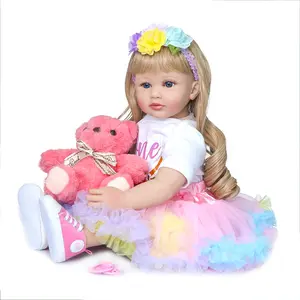 Lifelike Toddler Reborn Doll Girl 24 Inch Realistic Baby Doll with Blonde Curly Hair & Accessories for Girls Boys Birthday Gift Stuffed Animal