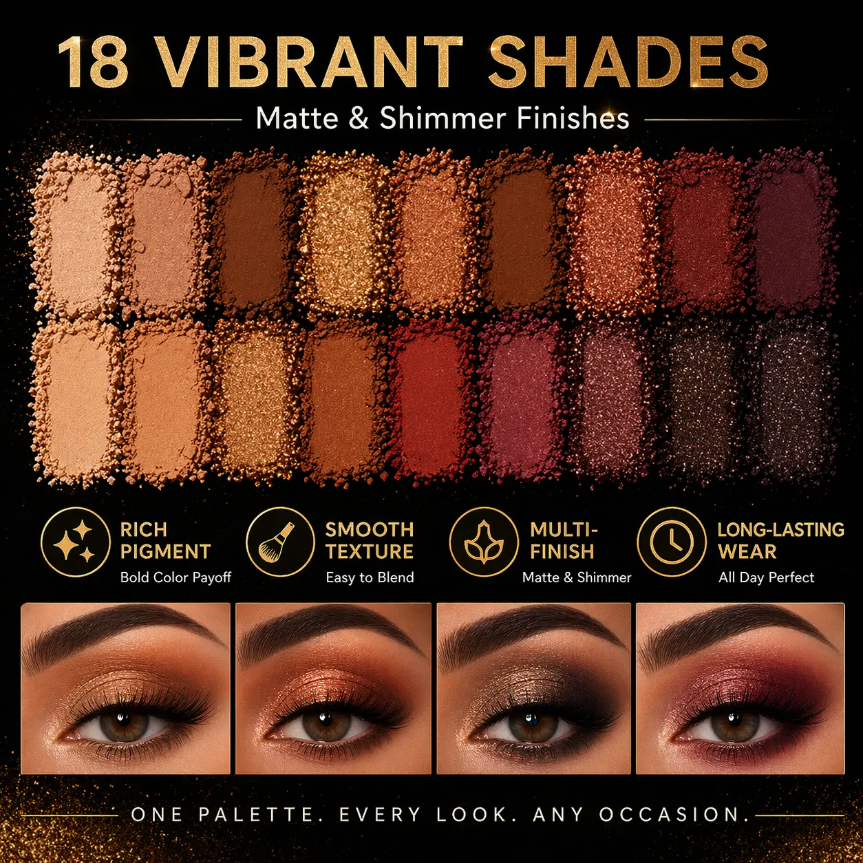 18-Color Eyeshadow Palette – Matte & Shimmer, Vibrant Pigments, Smooth Blend, Long-Lasting, Perfect for Daily & Glam Makeup