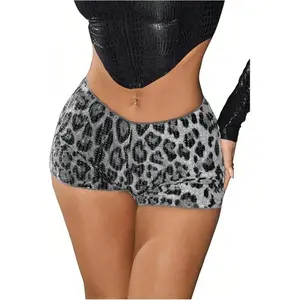 Women's Aesthetic Stretchy Low-Waist Slim-Fit Leopard Sequin Statement Mini Shorts - 1-Piece Sport & Outdoor Style Clothing for Daily Casual Wear