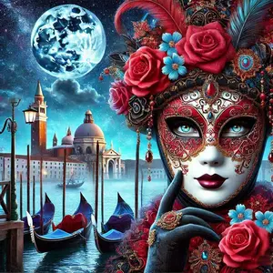 5D DIY Full Drill Round Diamond Painting - Diamond Art Kit, Full Moon, Water City, Rose Mosaic, Canvas - DIY Decorative Painting, Home Wall Art, Suitable for Halloween and Christmas, Birthday and Anniversary Gifts