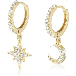 Fansilver Huggie Earrings for Women Small Dangle Hoop Earrings with Dangle Charms Cross Spike Moon Star Hypoallergenic Huggie Earrings for Women s Daily