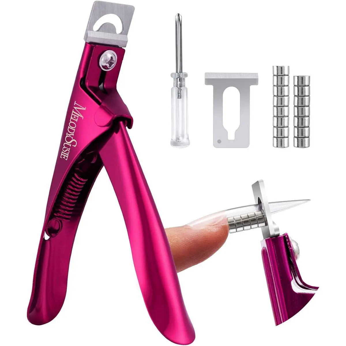 Acrylic Nail Clippers with 15pcs Magnet Sizers, Professional Nail Clippers Cutters for Long Acrylic Gel Nails Tips, Adjustable Stainless Nail Trimmer, Manicure Tool for Salon Home, Plum
