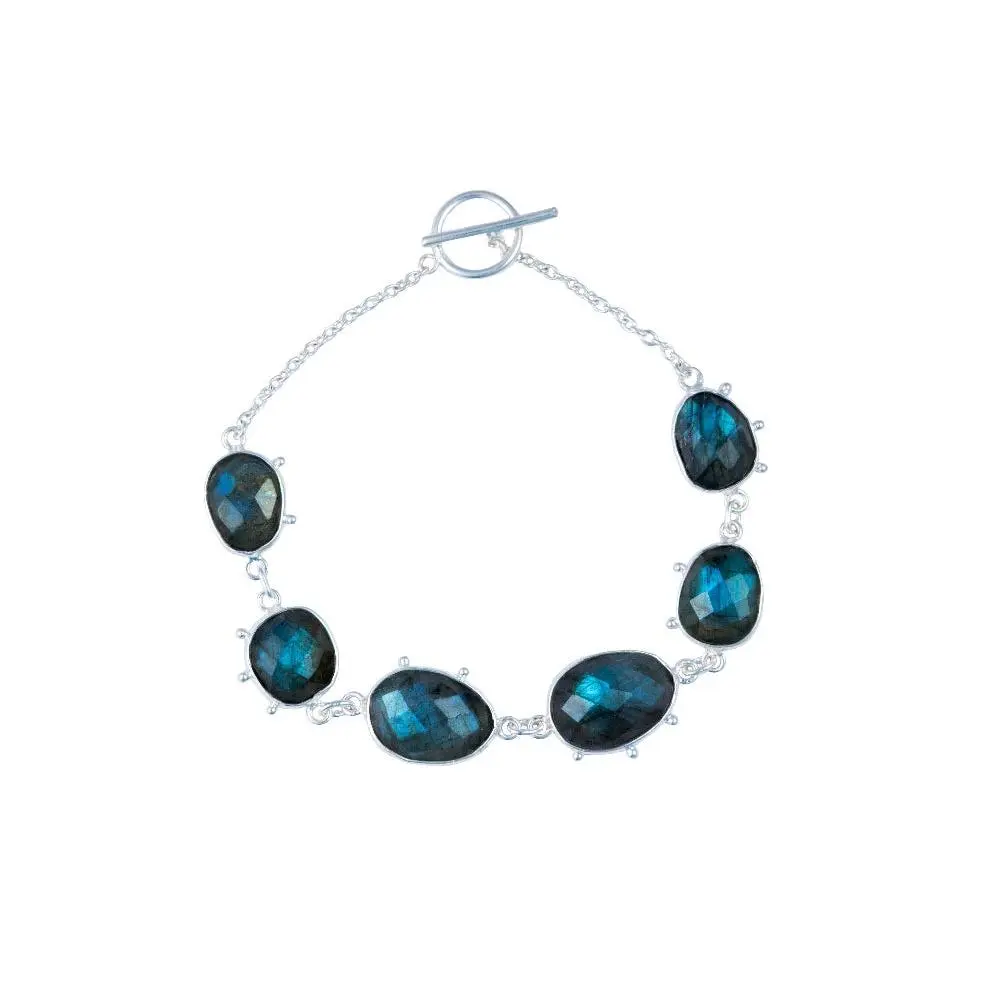 Natural Labradorite Sterling Silver Link Bracelet – Valentine’s Gift