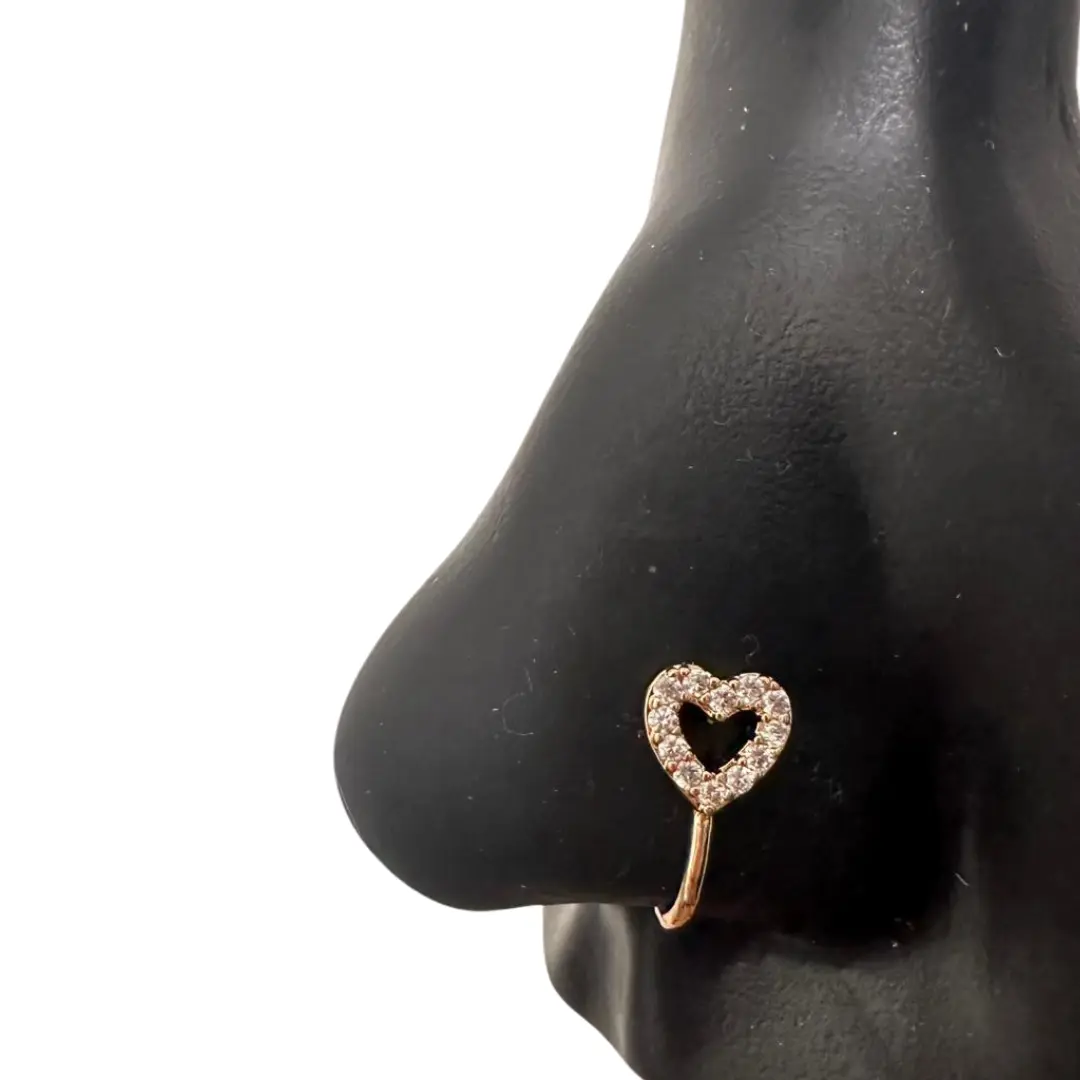 STATEMENT GOLD | Diamond Heart Nose Cuff, faux piercing, fake nosepiercing