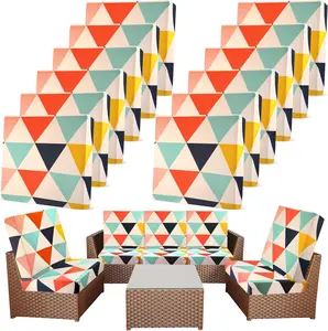 12 count Patio Stretch Outdoor Cushion Covers Sofa Couch Covers Replacement Couch Slipcover for Sofa Seat Chair Porch Patio Furniture Protector, Flexibility and Washable (Geometric,Colorful)