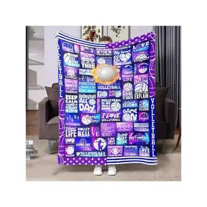 Vibrant Purple Volleyball - Themed Cozy Blanket with Playful Volleyball Graphics & Inspirational Quotes for Sports Enthusiasts