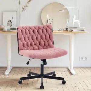[FLASH SALE] Garvee Criss Cross Chair with Wheels, Wide Seat Home Office Desk Chair, Armless Makeup Vanity Chair, Modern Cross Legged Swivel Comfy Chair, Computer Task Chair for Home Office, Pink