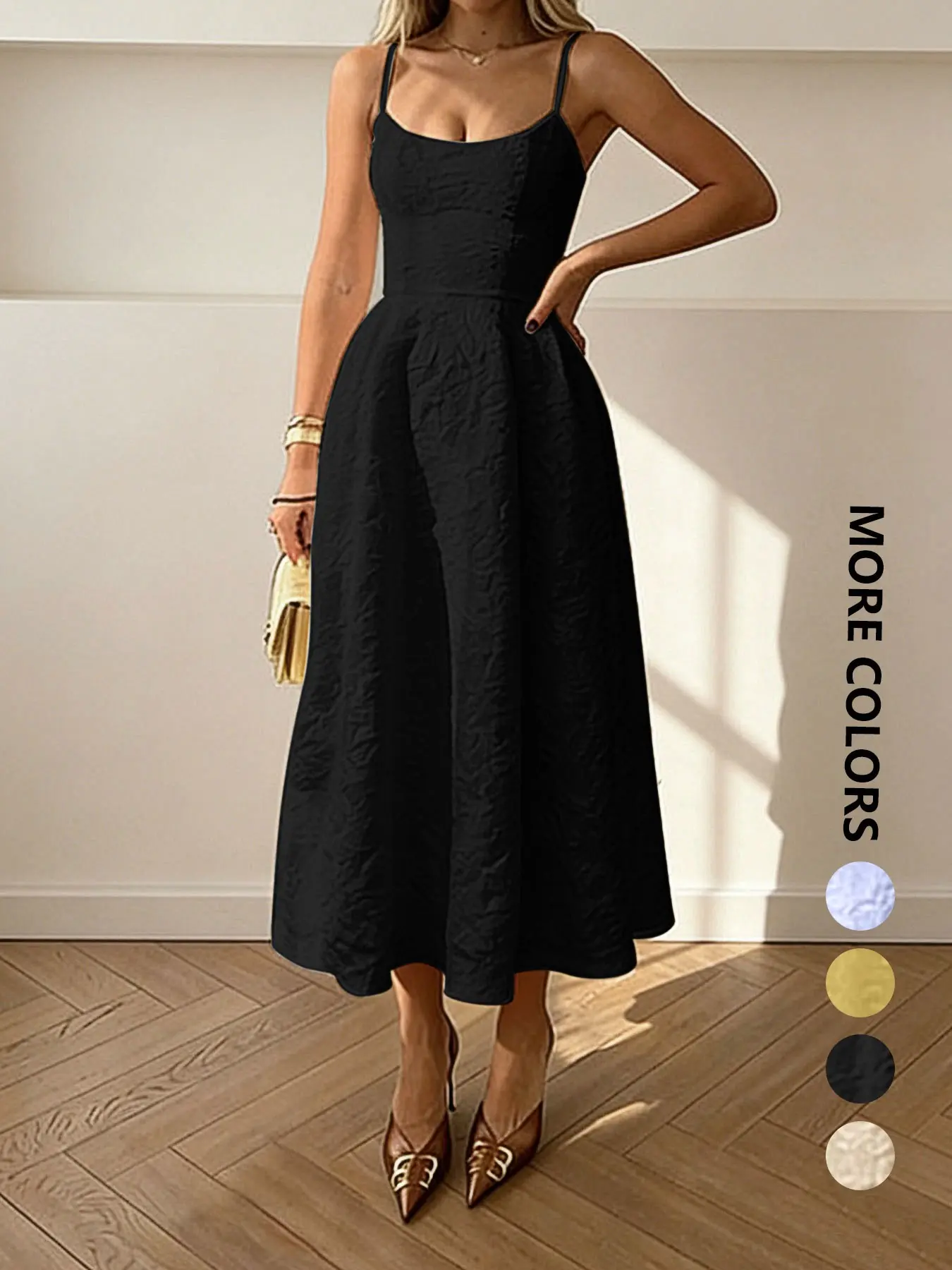 Women's Summer Sleeveless Dress, Sweet Puffy Evening Party Dress, Elegant Chic Textured Fabric, Adjustable Ruffle Straps, Spaghetti Strap, Suitable for Daily, Formal Wear, Formal & Business Activities, Evening Dresses, Elegant Fashion Dress