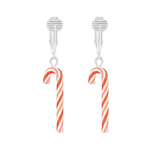 Silver Candy Cane Clip On Dangling Earrings