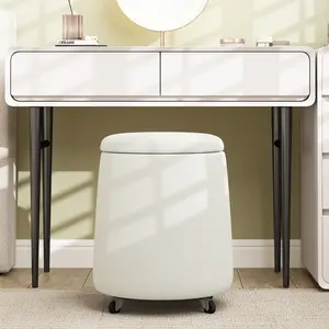 Storage Ottoman with Wheels, 15"W SwivelRolling Foot Stool Boucle Terry Fabric CoffeeTable Ottoman with Hidden Storage, RoundVanity Stools for Makeup Room Living RoomBedroom Entryway Dorm