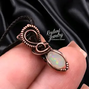 Mini Opal Wire Wrapped Pendant - Made to order in Copper or Sterling Silver - Rainbow Crystal Necklace