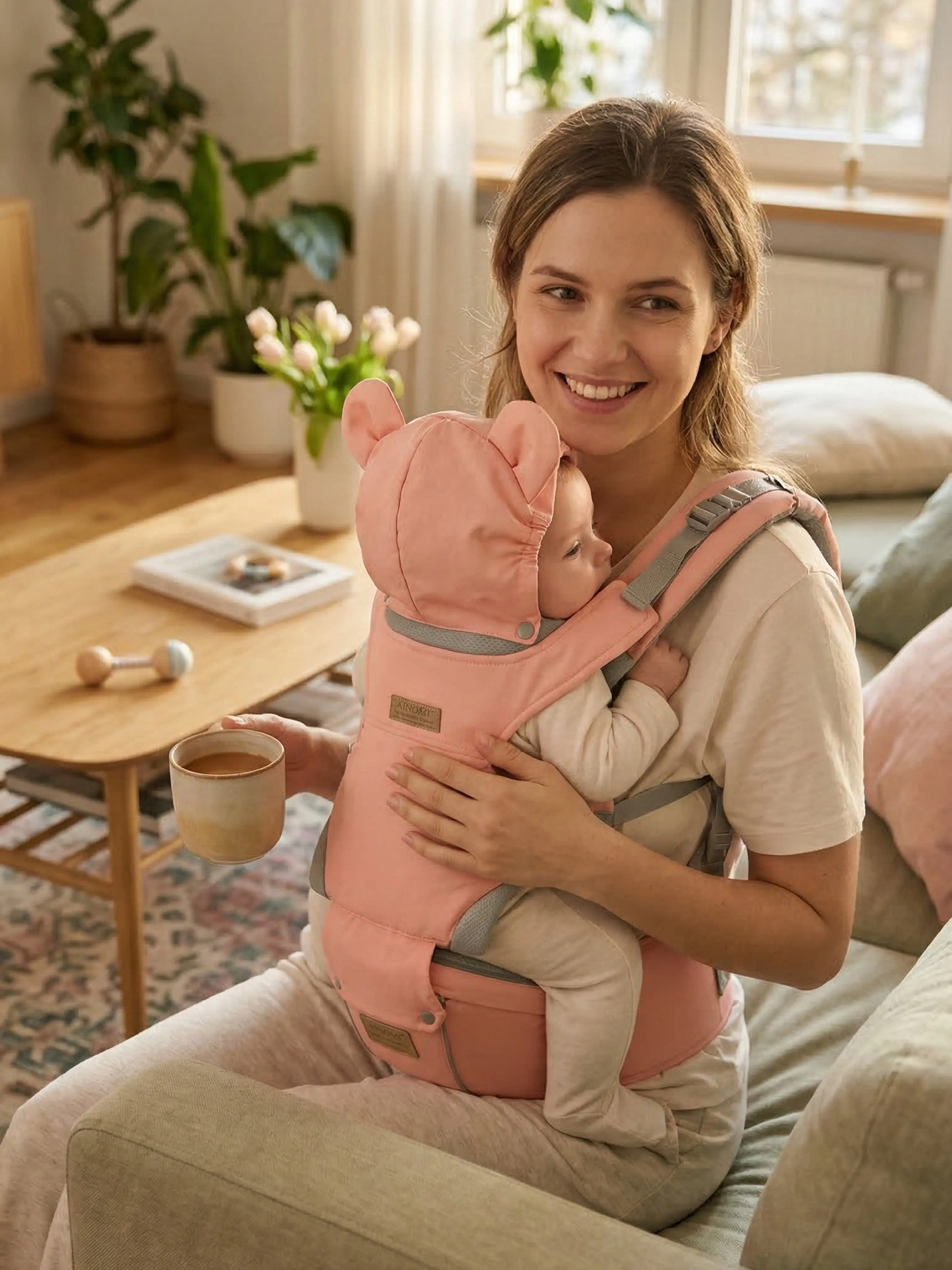 Grey Bear Ergonomic Hip Seat Baby Carrier - Polyester, Portable, Button-Closure, Hood, Backpack, Hands-Free, Infant, Unisex, All-Positions for Daily Travel, Logos Compatible, Newborn/Toddler Essential, Baby Shower Gift, Hands Free Carrier, Infant Carrier