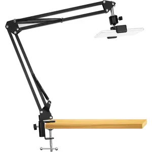 Overhead Phone Mount with Ring Light, Overhead Tripod Phone Holder Mount for Video Recording, Flexible Articulating Arm Overhead Phone Stand Top Down Camera Mount with Light
