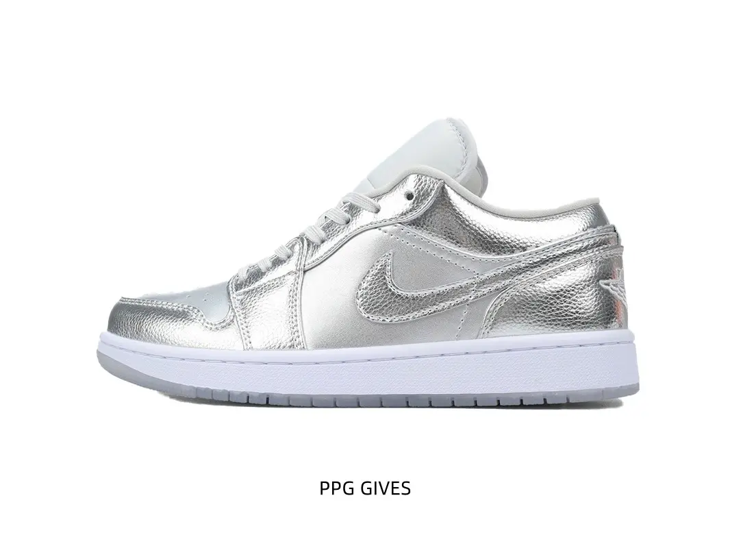 brand new unopened silver low top sneakers glossy leather upper soft cushion foot feel wear resistant anti‑slip commuter sport hybrid sneakers