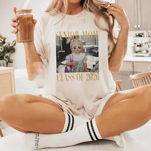 Custom Senior Mom Class of 2026 T-Shirt, Personalized Graduation Photo Graphic Tee, Vintage Retro 90s Style Senior Mom Shirt, Aesthetic Custom Baby Picture Graduation Tee, High School Senior Mom 2026 Merch