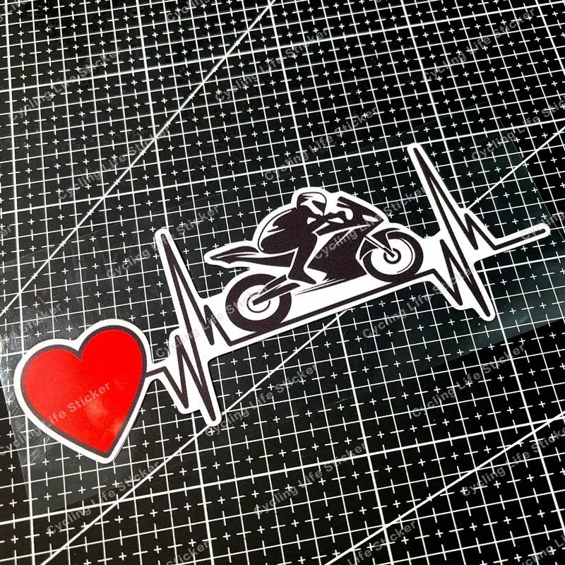 1PC "Motorcycle Silhouette + Heartbeat Line + Red Heart Pattern" Street Trendy Moto Heartbeat Sticker For Skateboard/Car Door Street Moto Goodie Adds Trendy Passionate Love Vibe Top For Street Trendy Moto Style Fans