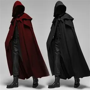 Medieval Vintage Hooded Loose Black Cloak Coats Windproof Trench Chic Winter Long Cape Poncho Gothic Mens Monk  Cosplay