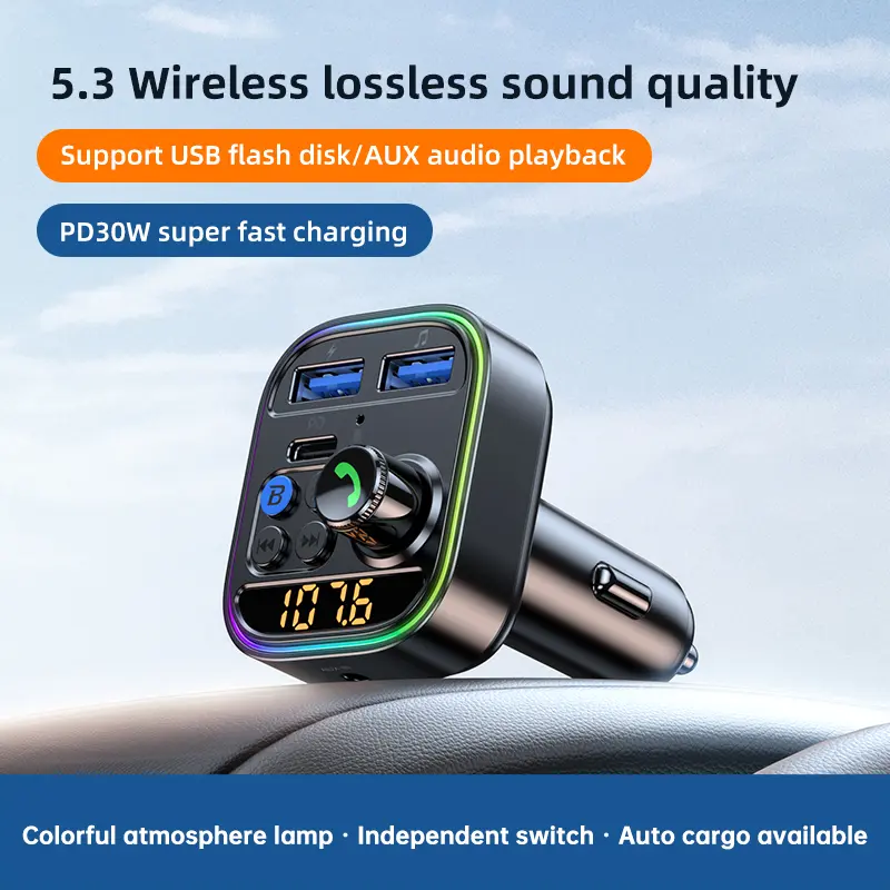 Wireless Bluetooth Car Adapter Bluetooth 5.3 FM Transmitter AUX Radio Receiver MP3 Player Handsfree Call Type-C USB  Car charger