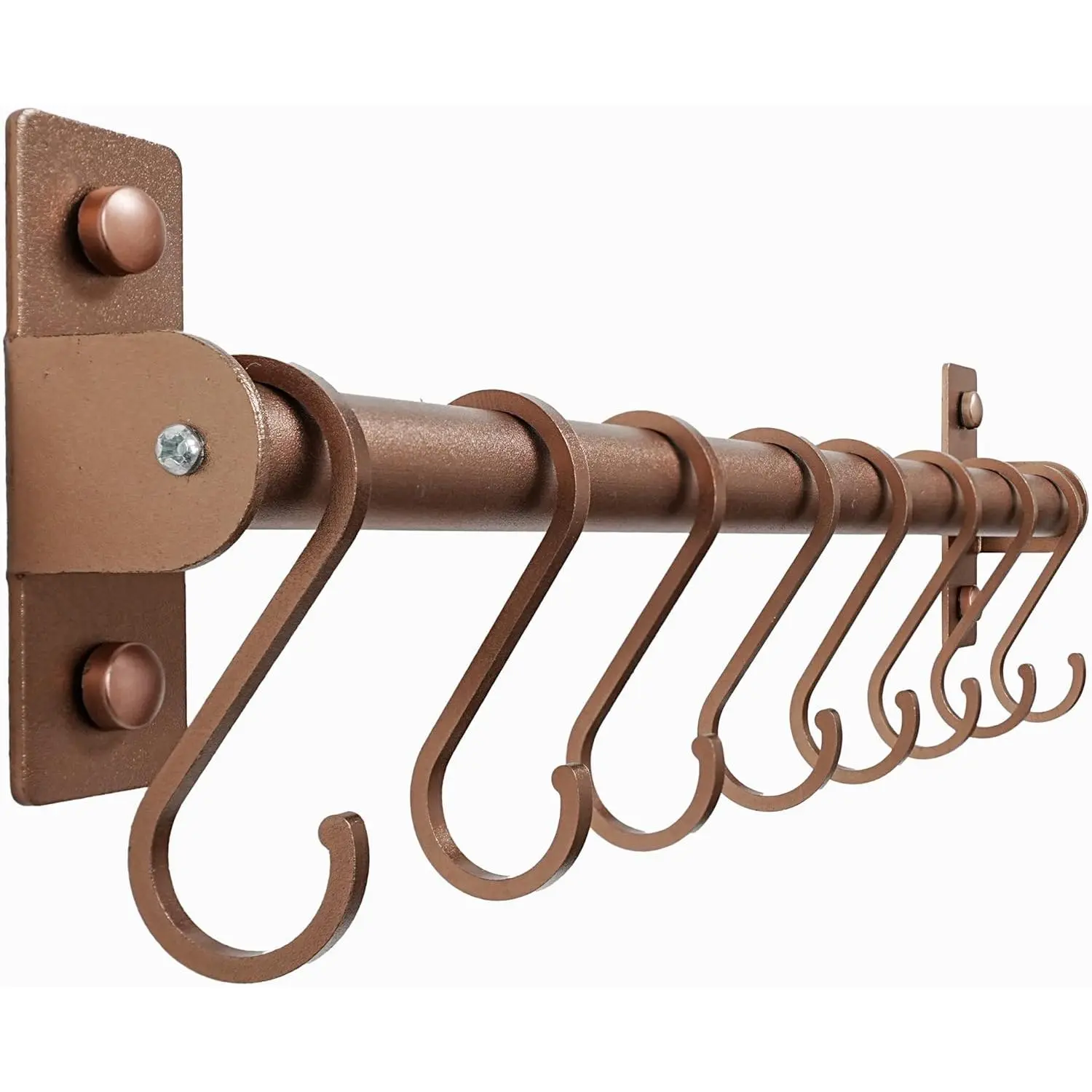 Wall Mounted Kitchen Utensil Holder Hanger, Pot and Pan Rack Rail with 8 Hooks for Hanging Cooking Utensils Mugs Spoons, Antique Copper