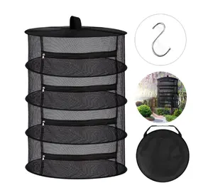 23.6" Black Mesh Net Herb Drying Rack, 4-Layer Hanging for Plants/Seeds/Buds