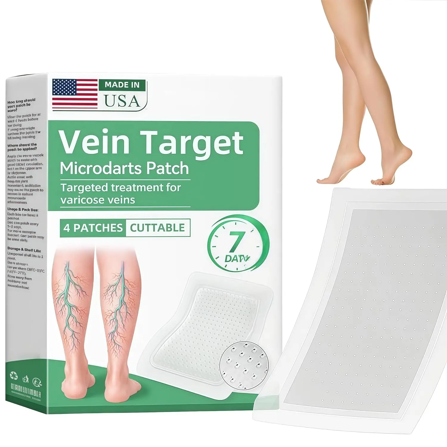 Aroncia Varicose Vein Patches with Microdarts Technology, a Topical Solution for Targeted Care to Improve Vein Appearance - 4 Cuttable Patches, Improves Vein Appearance, Targeted Varicose Vein Care