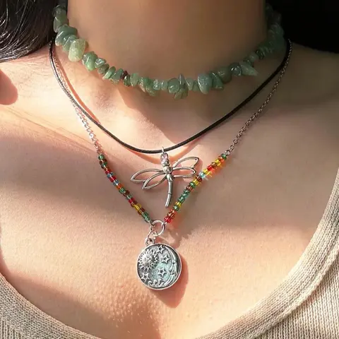 3pcs/set Women's Boho Style Dragonfly Pendant Necklace & Beaded Necklace, Vintage Retro Trendy Necklaces, Exquisite Jewelry without Box for Women, Stylish Everyday Jewelry