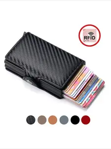 Carbon Fiber RFID Card Wallet for Men -Slim Minimalist 14 Card Holder, Small Money Bag with Metal Money Clip, Compact Male Purse