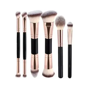 6-Piece Dual-Ended Makeup Brush Set, Two-In-One Multifunctional Foundation Contour Eyeshadow Blush Brushes, Premium Synthetic Hair Beauty Tools