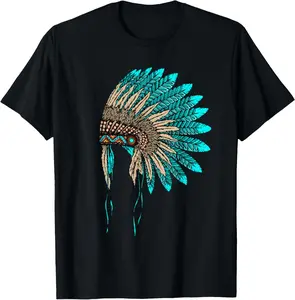 Native American Indian Headdress Costume Jewelry Decor Casual Short sleeve Cotton T-Shirt