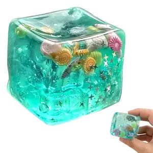 Squishy Ice Cube Fidget Toy with Sea Shells - Sensory Stress Relief for Anxiety & Focus, Non-Toxic Squeeze Ball for Kids Adults Office School, Calming Emotional Support Gift