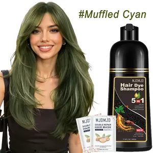 5 in 1 Muffled Cyan Hair Color Shampoo for Gray Hair 500 ML Instant Hair Dye Shampoo for Men & Women,champu para teñir el cabello,Colors in Minutes,Easy to Use,Vegan,Ammonia-Free(included two free hair mask samples)
