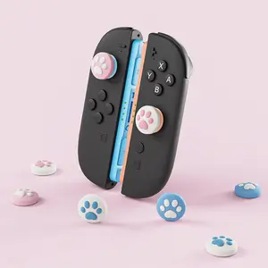 GeekShare Cat Paw Thumb Grips Compatible with Switch 2 Game Console, Anti-Slip Silicone Cover Caps for Switch 2025, 4pcs - Pink Blue