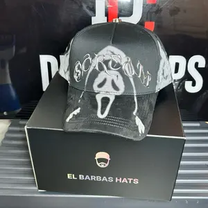 BARBAS HATS SCREAM SOLO GORRA JUST HAT  SHIPPING Black Mesh Cap with White Scream Design