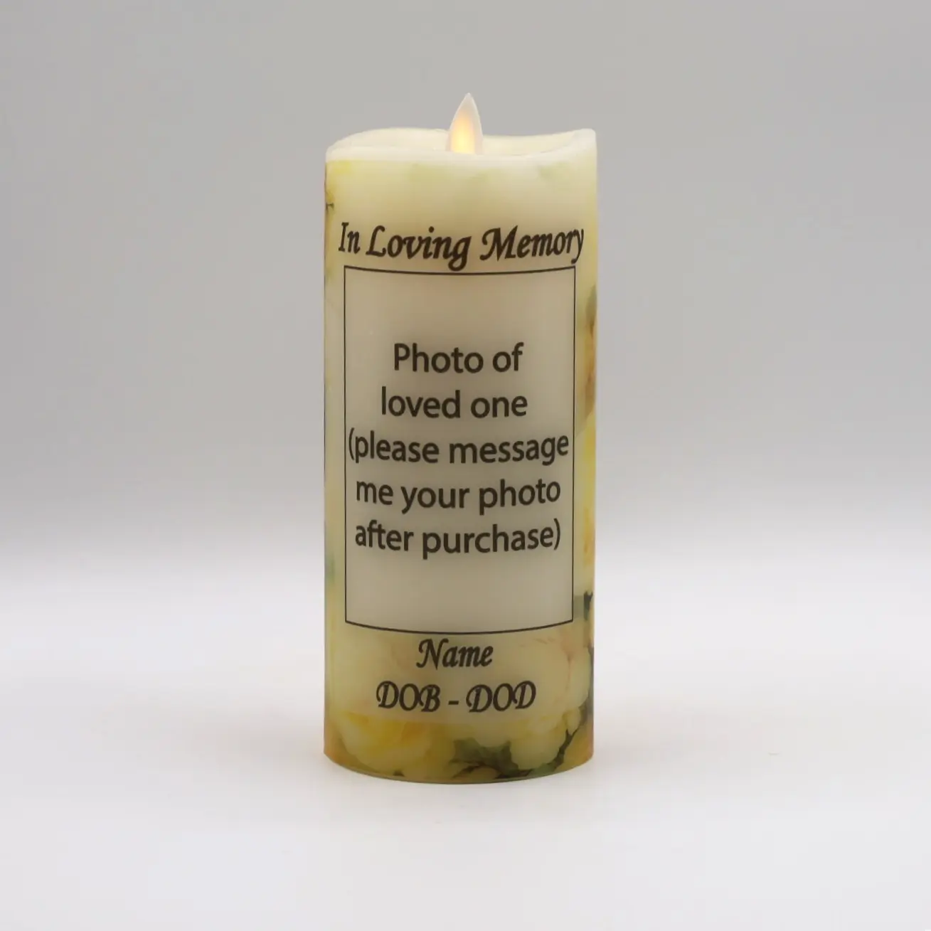 Memorial photo candle, flameless real wax battery operated candle, funeral centerpiece, gift for passed loved one