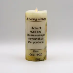 Memorial photo candle, flameless real wax battery operated candle, funeral centerpiece, gift for passed loved one
