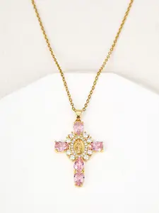 Rhinestone Cross Pendant Necklace for Women, Cuban Cross Necklace, Rhinestone Decorated Cross, Fashion Jewelry for Party, Daily Clothing Decor, Trendy All-match & Exquisite Jewelry for Birthday Gift, Fashionable Accessory