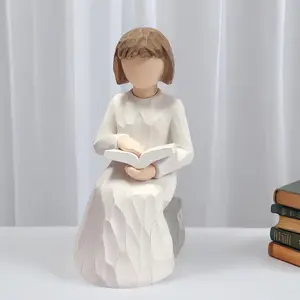 Minimalist Artistic Reading Girl Willow Style Statue - Hand-Carved Look Resin Lady Figurine - Decorative Desktop Ornament for Library, Office, Gift for Students