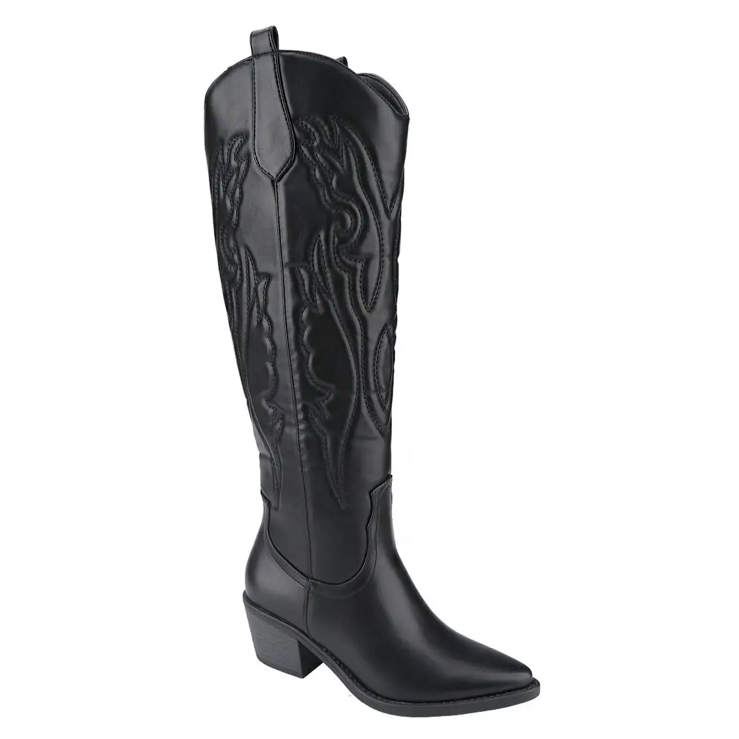 Belovely - Chic Cowboy Boots for Women - Knee High with Elegant Embroidery, Available in Black and White Girl Walking Shoes Footwear Shoe Classic Comf