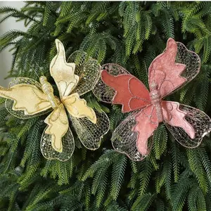 High-End Fabric Sequined Butterfly Ornament, Christmas Tree Decoration, Realistic Butterfly Hanging Piece, Festive Decor