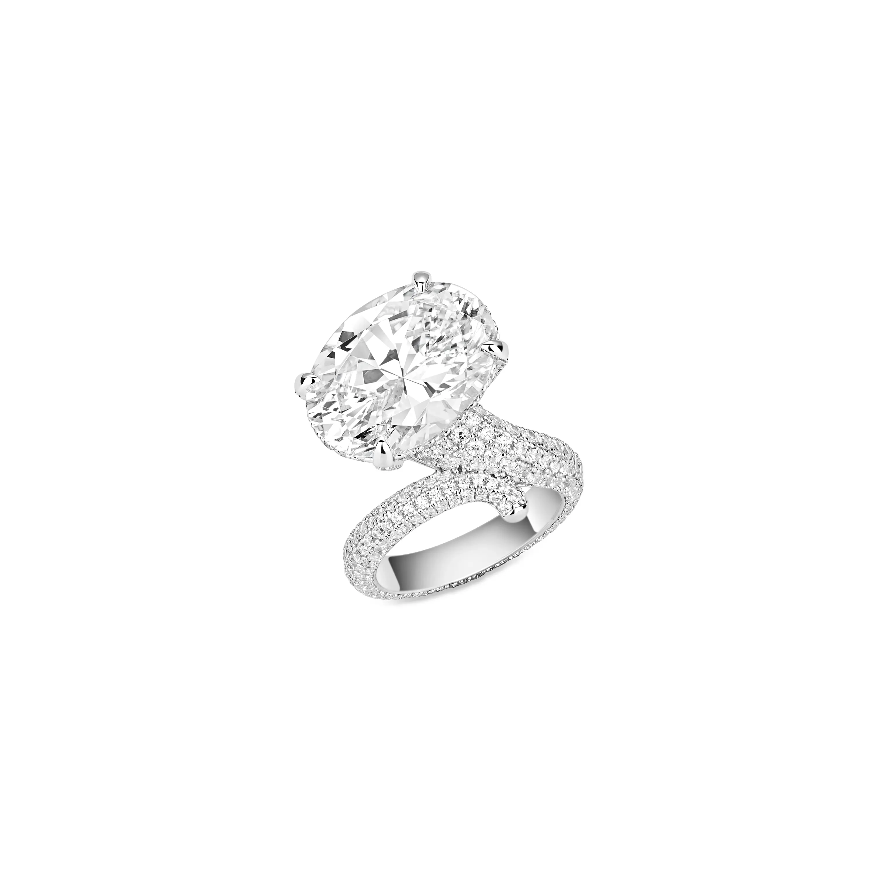 VAMERAY #32551 22 Carat Oval Cut Pave Bypass Prong-Set Ring