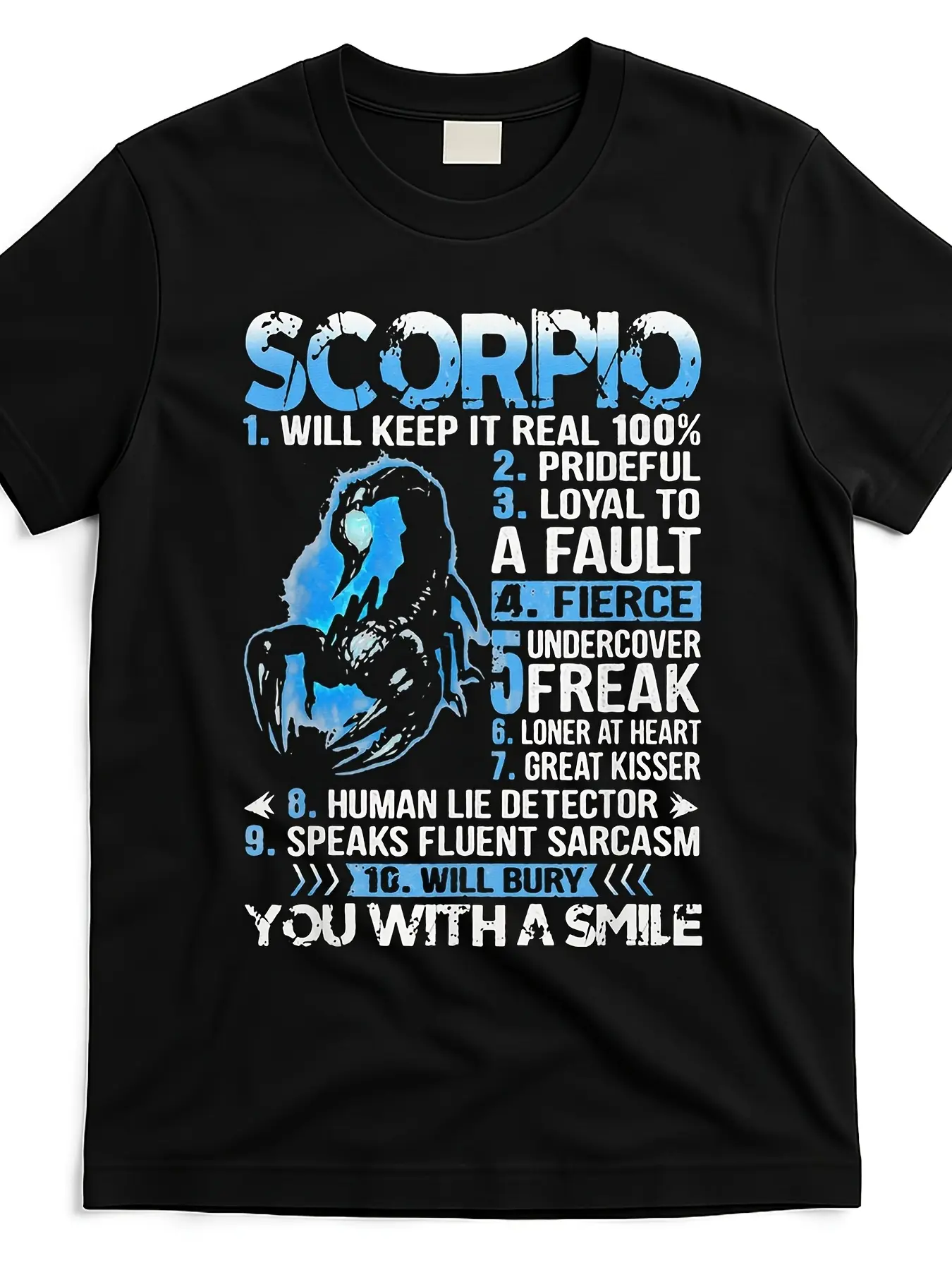 Scorpio Will Keep It Real 100 Prideful Scorpio Zodiac T Shirt_swk4236966 At_black_product_image [Cool Design] Street Trending Style Women's Tee Comfortable Cotton Round Neck Shorts Same Gender Design and Sleeves Men's T Shirts
