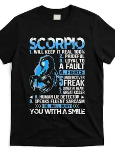 Scorpio Will Keep It Real 100 Prideful Scorpio Zodiac T Shirt_swk4236966 At_black_product_image [Cool Design] Street Trending Style Women's Tee Comfortable Cotton Round Neck Shorts Same Gender Design and Sleeves Men's T Shirts