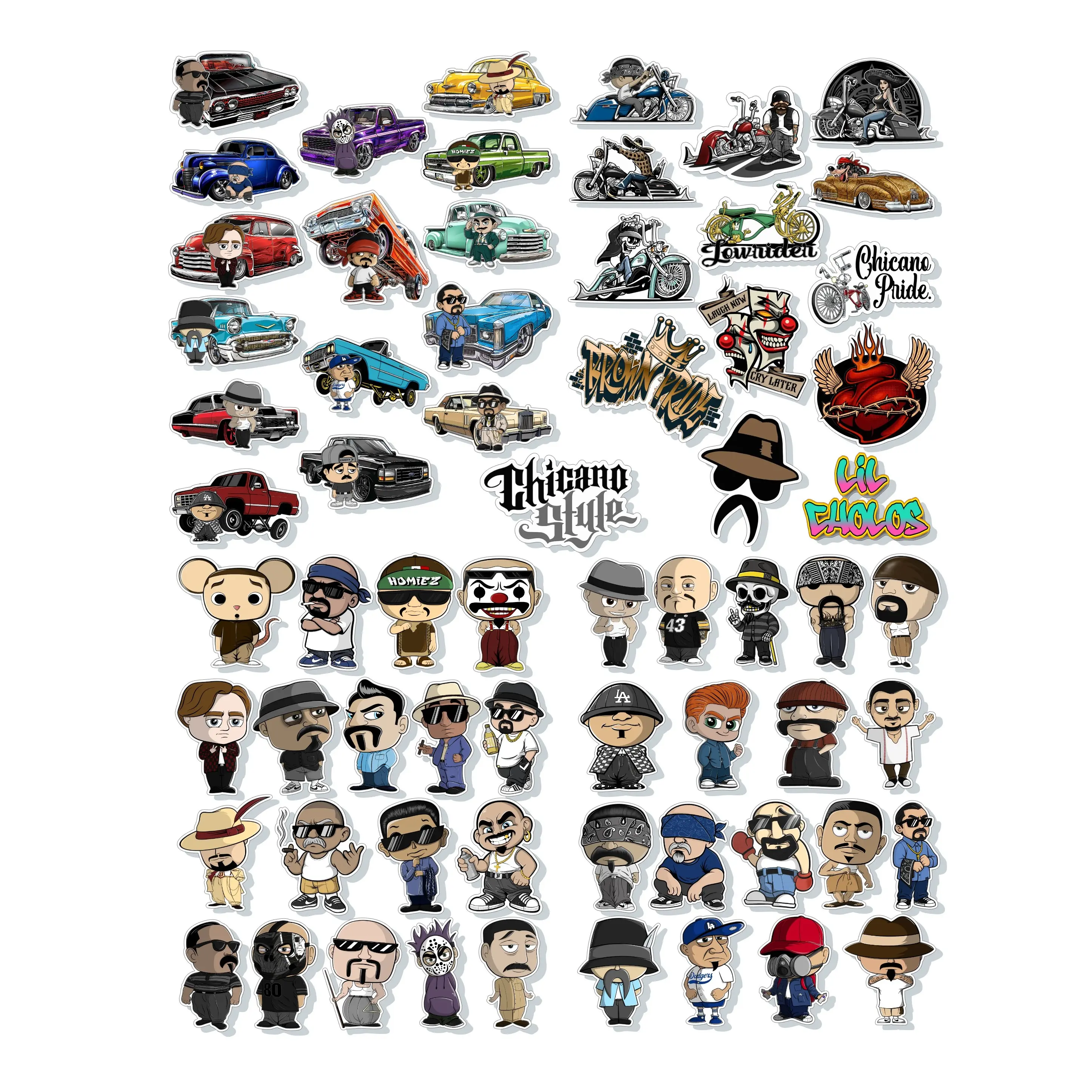 Chicano Style Sticker Pack – Funny Lowrider Stickers for Toolbox, Hard Hat, Laptop & Car | 50-Piece Set