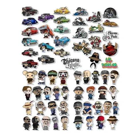 Chicano Style Sticker Pack – Funny Lowrider Stickers for Toolbox, Hard Hat, Laptop & Car | 50-Piece Set