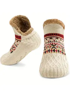 NS-Sherpa fluffy Thick bed slippers men's warm Warmth Retention socks, comfortable, Soft and fluffy city socks, knitted Striped socks, non slip Loose Fit socks, women's universal, Casual soft socks