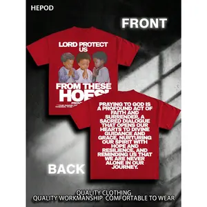 Men's 100% Combed Cotton Heavyweight Shortleeve Graphic T-shirt, Classic Menswear Round Crewneck, Smooth Fabric Loose Fit, Goth Y2k Style "Lord Protect Us" Christian Print, USA Made - Fall Travel Casual Unisex